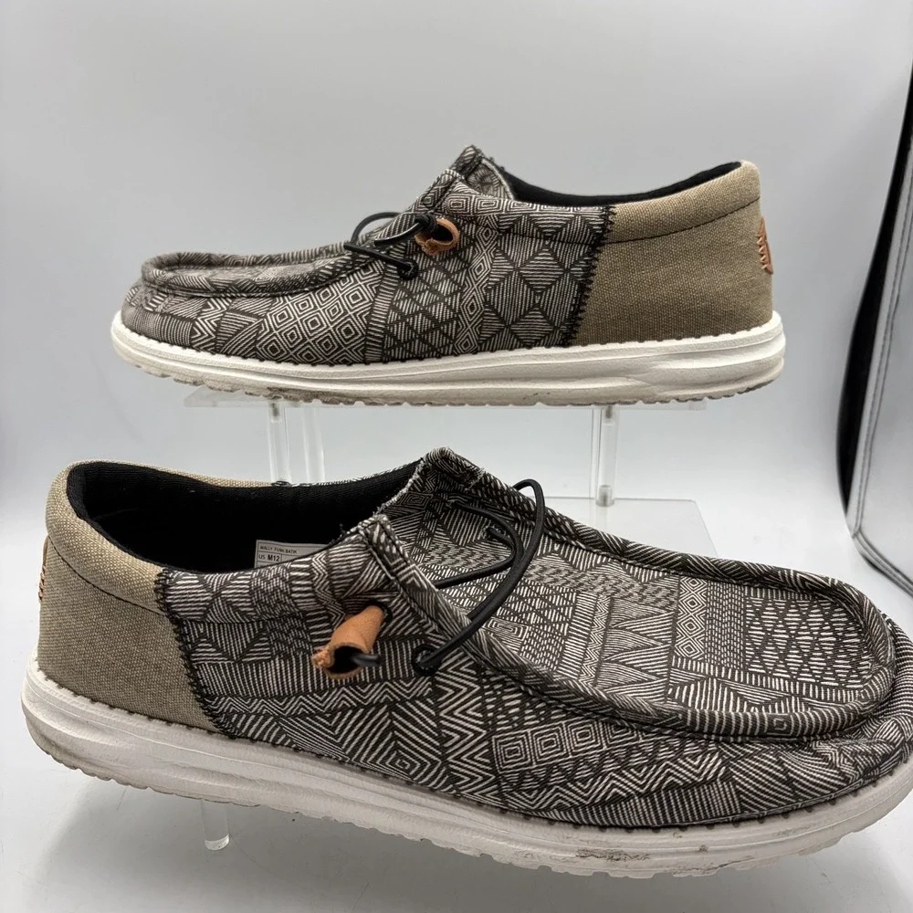 Hey Dude Wally Funk Batik Slip-On Canvas Shoes Black Men's US Size 12